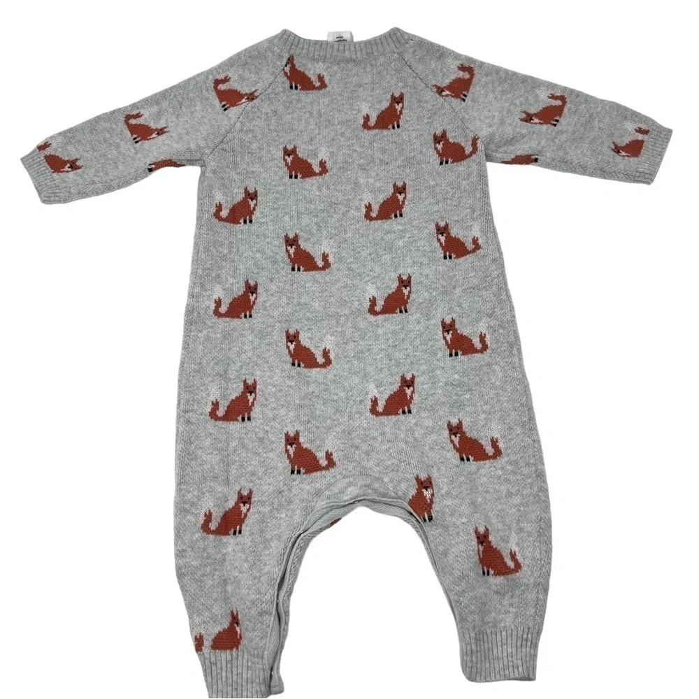 Nordstrom Baby Fox Print Knit Romper Jumpsuit Shoulder Button Coverall 6 Months